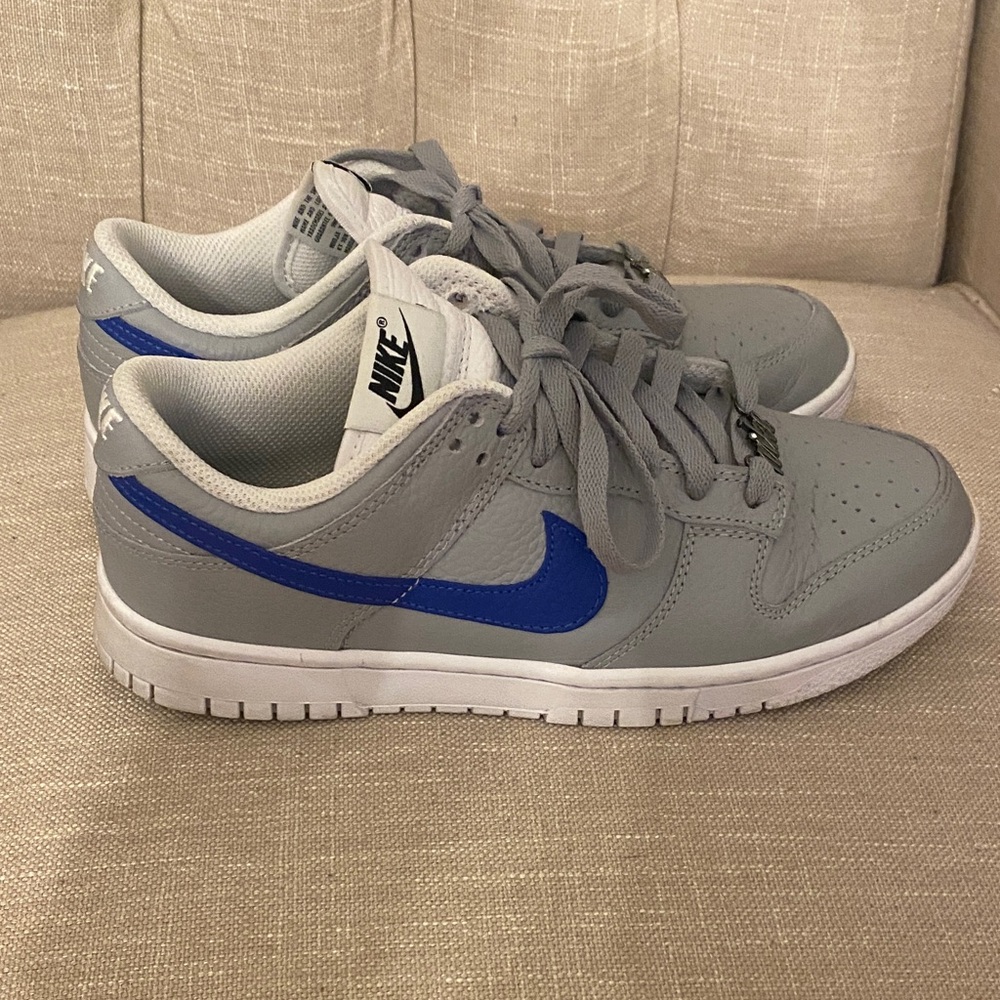 Nike custom Dunks Sneakers in Gray with Blue Accents